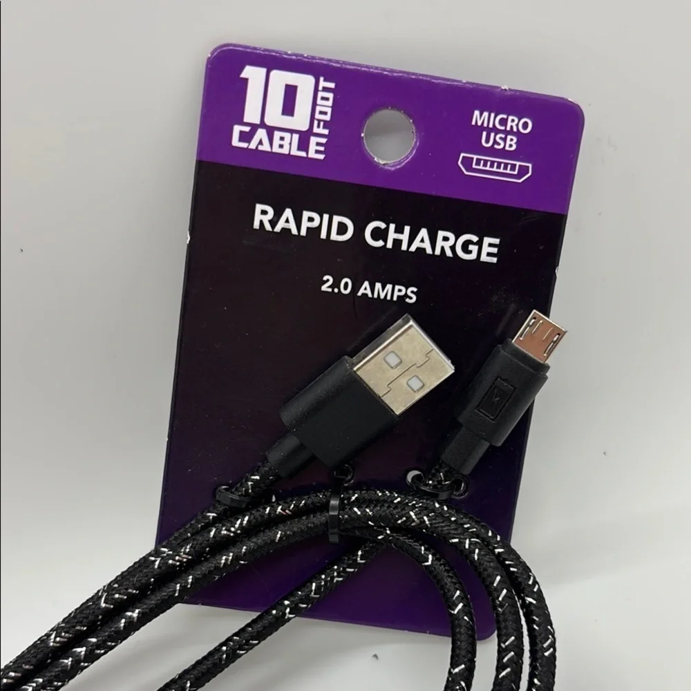 Gadget Gear Rapid Charge Black 10 Foot Micro USB Cable NWT